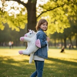 Funzone Unicorn Backpack NWT Pegasus White Pink Stuffed Plush 19” Sparkly Bag